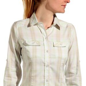 Arcteryx Womens Peach White Cotton Button Down Long Sleeve Hiking Shirt Sz S